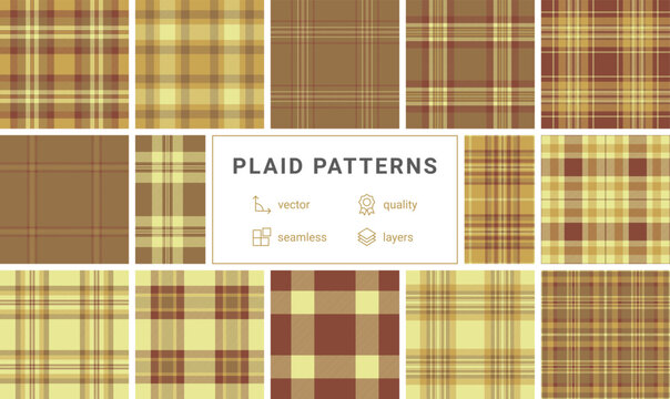 This classic brown and tan plaid pattern offers a timeless, cozy aesthetic. A seamless tartan texture perfect for autumnthemed designs, fashion apparel, and rustic home decor projects.