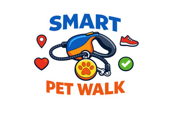 Fototapeta premium Smart pet walk design with retractable leash and paw print