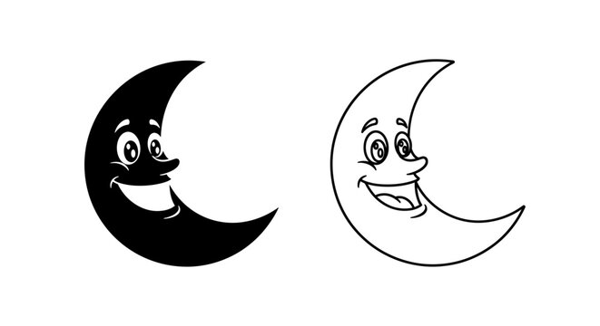 Cute moon illustration happy face cartoon