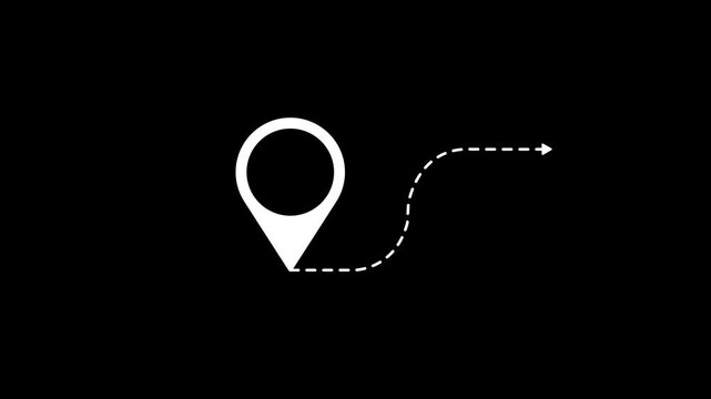 Location point connection with lines arrow direction animation on black background. location icon animation.with video animation. GPS location animation.