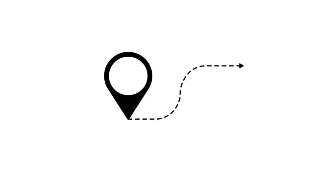 Location point connection with lines arrow direction animation on black background. location icon animation on white background. GPS location animation.