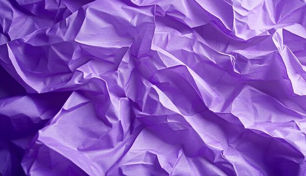 Abstract background of crumpled purple tissue paper with various shades of violet, lavender, and deep purple, wrinkled and folded delicate paper texture creating dimensional surface