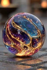 Glowing magical orb with swirling colorful lights on a dark background, mystical holiday theme
