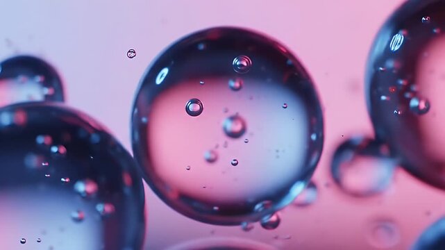 Macro Photograph of Translucent Bubbles Floating in a Pink and Blue Liquid Setting