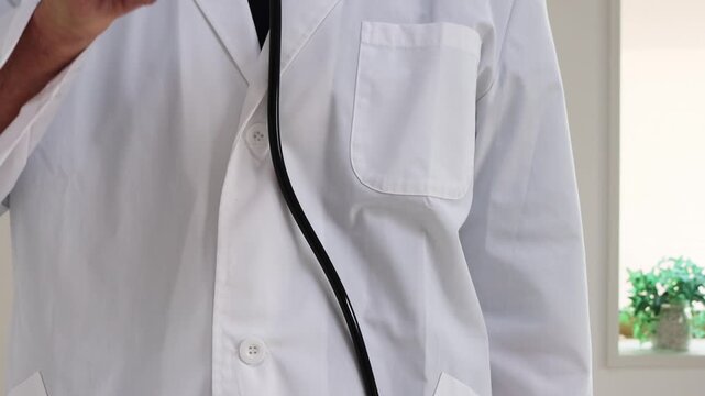 白い仮面をかぶる医者のイメージ（日本人、男性、顔無し、30代）