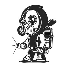 Post apocalyptic scene with a man in gas mask