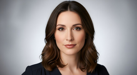 Fototapeta premium A professional woman with a neutral expression in a studio setting