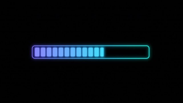 Futuristic loading indicator with blocks, colorful bars isolated on 4k black background