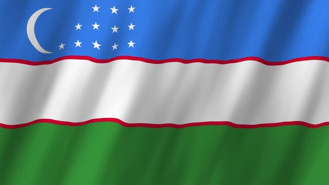 Uzbekistan Flag Waving on Wind, Realistic 4K Background Animation