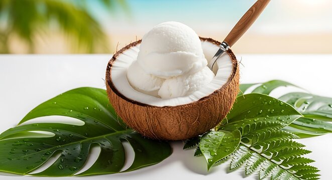 Noix de coco fra&icirc;che avec paille