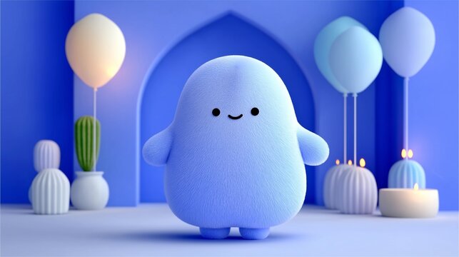 Mascotte bleue mignonne dans d&eacute;cor festif
