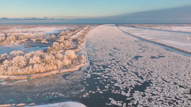 Winter Frazil Ice Floes on the Vistula River.