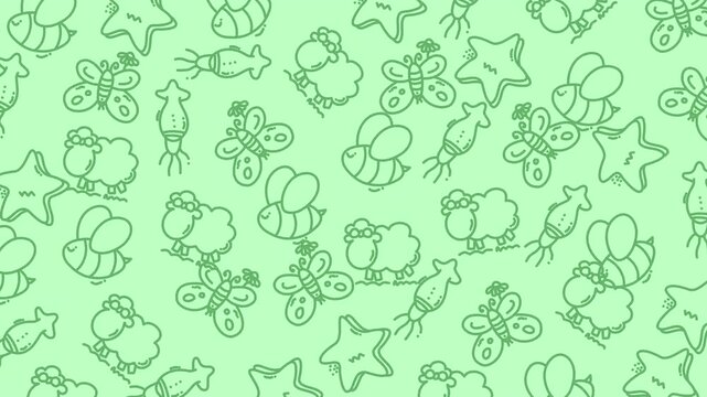 Seamless hand drawn farm animal pattern on a mint green background ideal for textiles wallpaper and nursery designs.