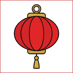 Obraz premium Simple round red Chinese lantern icon. Flat vector festival decoration.