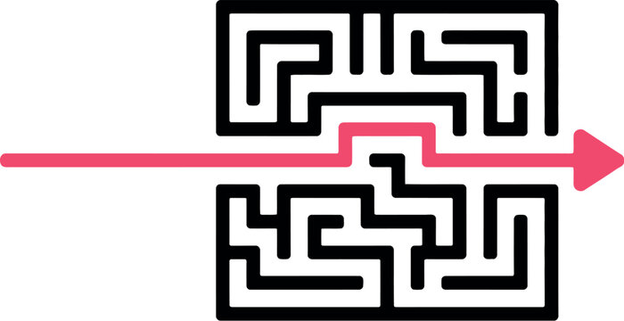 A simple maze with a pink arrow pointing to the exit