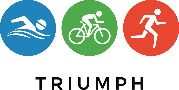 Triathlon logo with swimming, cycling, and running icons.