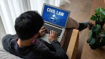 Civil law brisk information showing on computer screen for Common Justice Legal Regulation Rights Concept