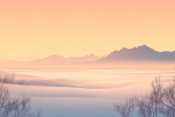 Fototapeta premium Stylized sunrise tundra scene