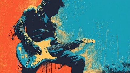 Naklejka premium Stencil street art of a rock guitarist silhouette in a power stance