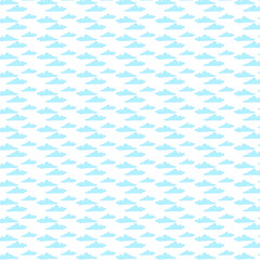 A clean and seamless repeating pattern featuring light blue cartoon clouds on a white background. © Alvina
