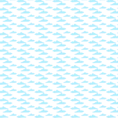 A clean and seamless repeating pattern featuring light blue cartoon clouds on a white background. © Alvina