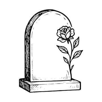 PNG Minimalist tombstone illustration with rose.