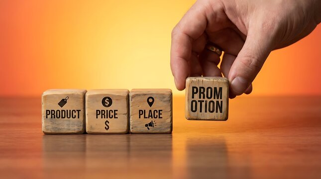 Marketing mix strategy concept with hand.