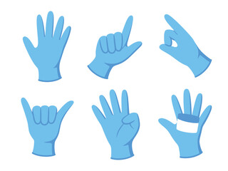 Obraz premium A collection of blue hands making different gestures on a white background