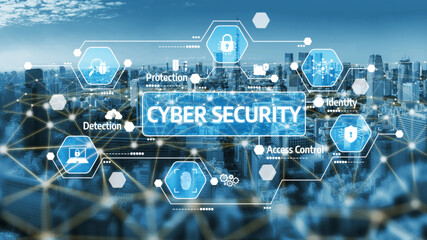 This image showcases a cyber security theme with digital icons illustrating key concepts like...