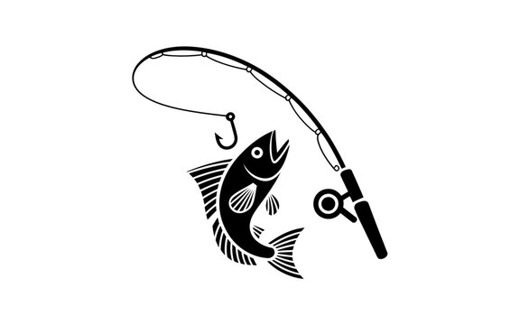 Illustration of a fishing rod and fish in a minimalist style.