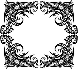 Fototapeta premium A black and white vector graphic of an ornate floral border design element