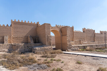 Arches of ancient mud brick structures in Babylon, Iraq
