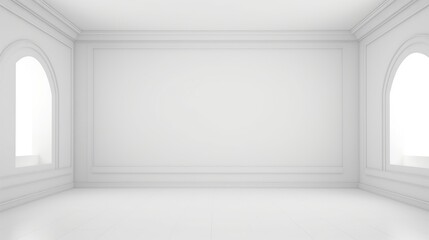 Fototapeta premium Bright Empty Monochrome Room with Arched Windows and Soft Curves