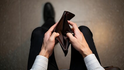 Overhead View of a Person Holding an Empty Wallet Symbolizing Financial Difficulties
