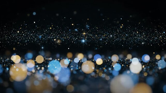 Abstract motion background shining colorfull particles. Shimmering Glittering Particles With Bokeh. Popular, modern, christmas, new year, holiday, wedding background, 2026. 4K loop video animation
