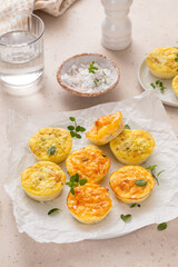 Egg bites with ham and cheese, and chicken and pesto, high protein snack idea