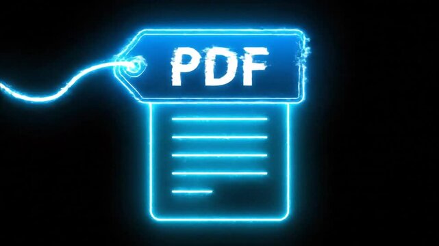 Digital Document Icons Animation with Bright Blue Neon Glow