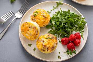 Egg bites with bacon and cheddar cheese, healthy breakfast meal prep idea