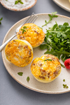 Egg bites with bacon and cheddar cheese, healthy breakfast meal prep idea