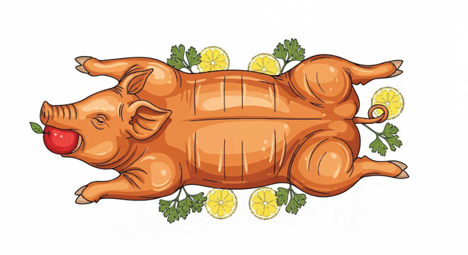 Festive Traditional Whole Roasted Suckling Pig Lechon with Garnish