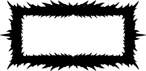 A black rectangular frame with a jagged edge design on a white background