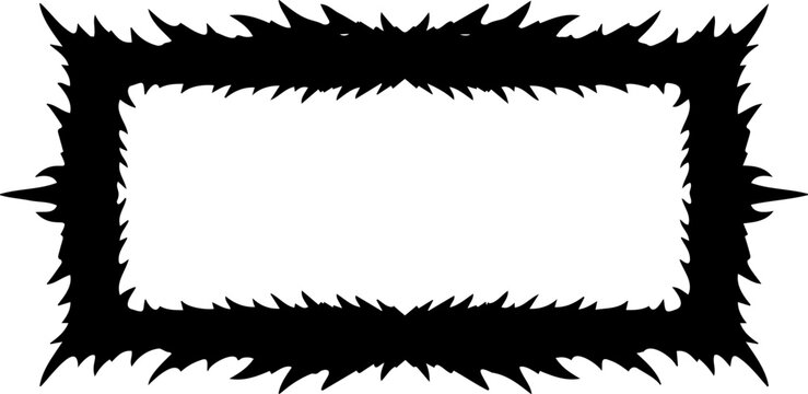 A black rectangular frame with a jagged edge design on a white background