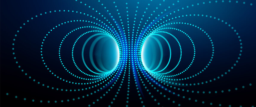 Grid wormhole and black tunnel hole in space with a 3d digital background and wireframe tech event. Pink spiral concept through a cyber portal perspective and abstract whirlpool.