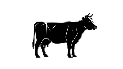 Fototapeta premium Black Cow Silhouette Vector Illustration Standing Side View Isolated on White Background for Livestock Farming and Agriculture Concepts