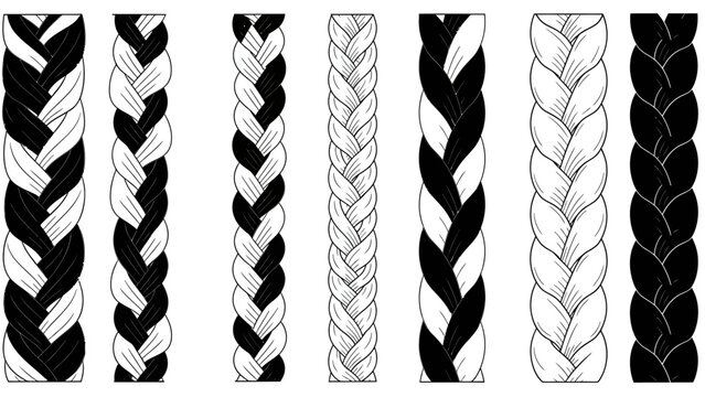 Braided Hair Styles Vector Illustrations Set, Diverse Braid Patterns Collection, Beauty and Fashion Design Elements, Hairdressing and Styling Graphics