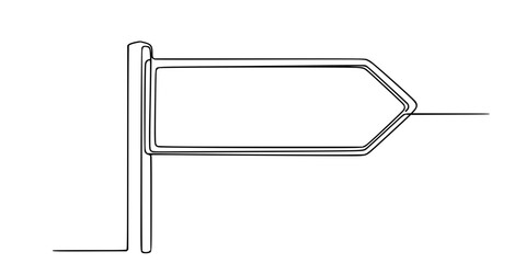 Obraz premium Directional sign in one line art style. Drawing of a road sign with an editable black stroke on a white background. 