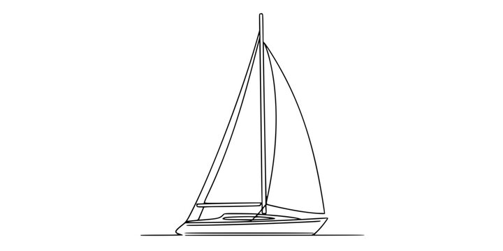 Black sailboat in single line art style. Editable minimalist boat drawing