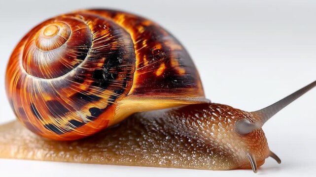 Snail's Journey: A captivating close-up captures the intricate details of a snail, showcasing its elegant shell and delicate body.