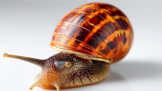 Snail's Journey: A captivating close-up of a snail, showcasing its intricate shell patterns and its slow, deliberate journey, highlighting the beauty found in nature's smallest creatures.