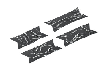 Blank black rectangle cut adhesive crumpled tape mockup, side view